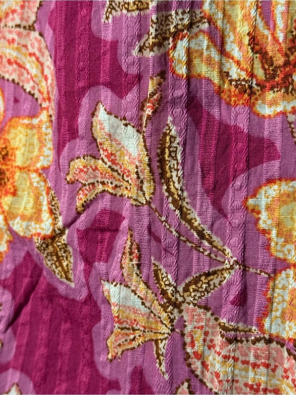 LOFT Fuchsia Oranges Floral Button-Front Puff Sleeve Blouse MEDIUM